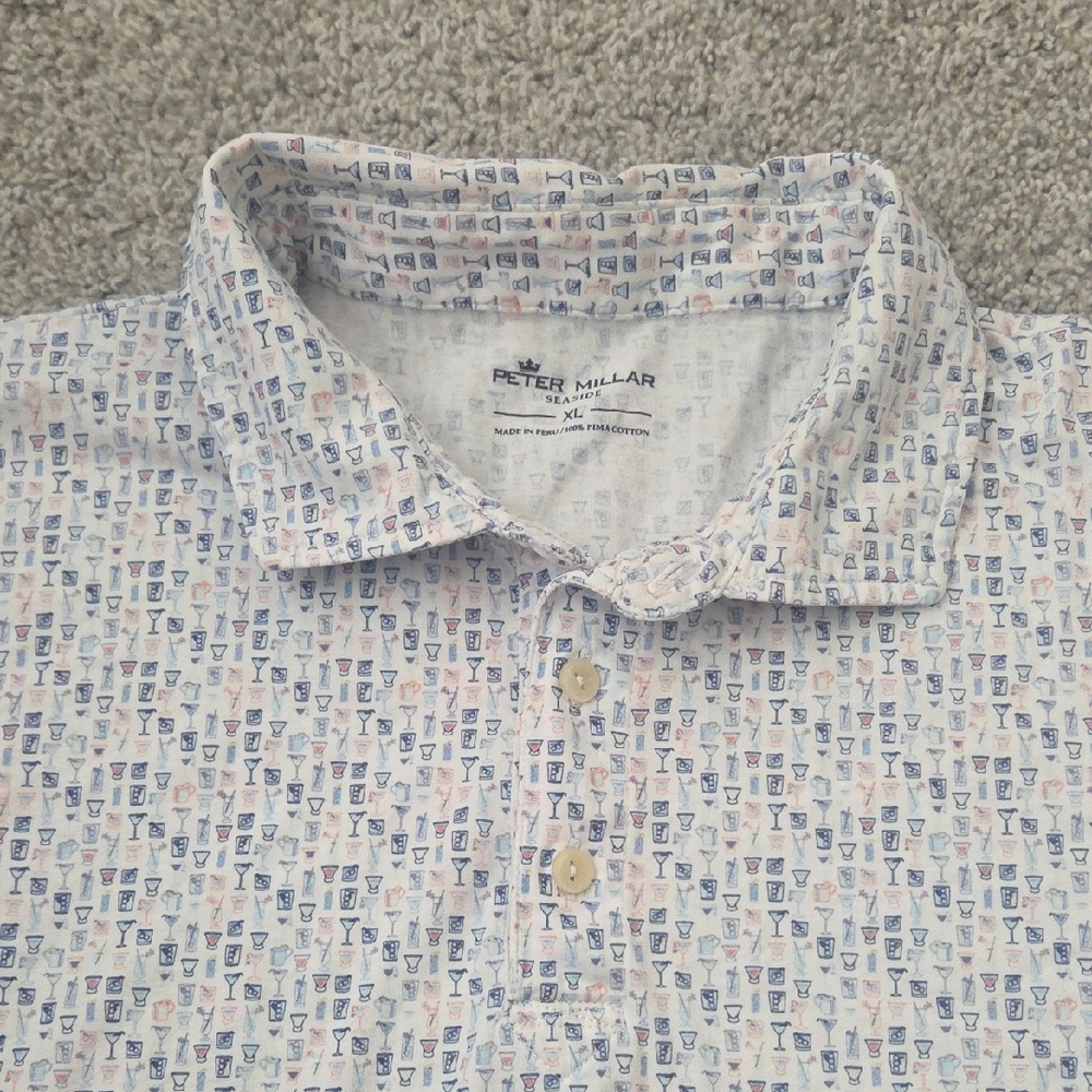 Peter Millar Men's Seaside XL Cocktail Drinks All Over Print Polo Shirt